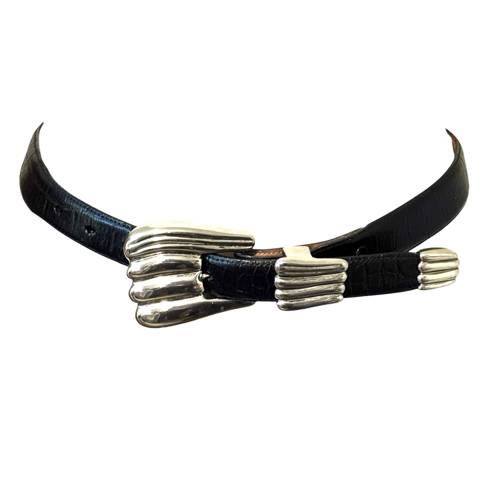 Black Steve Blinn Alligator Grain cashmere cowhide lined Belt with silver buckle